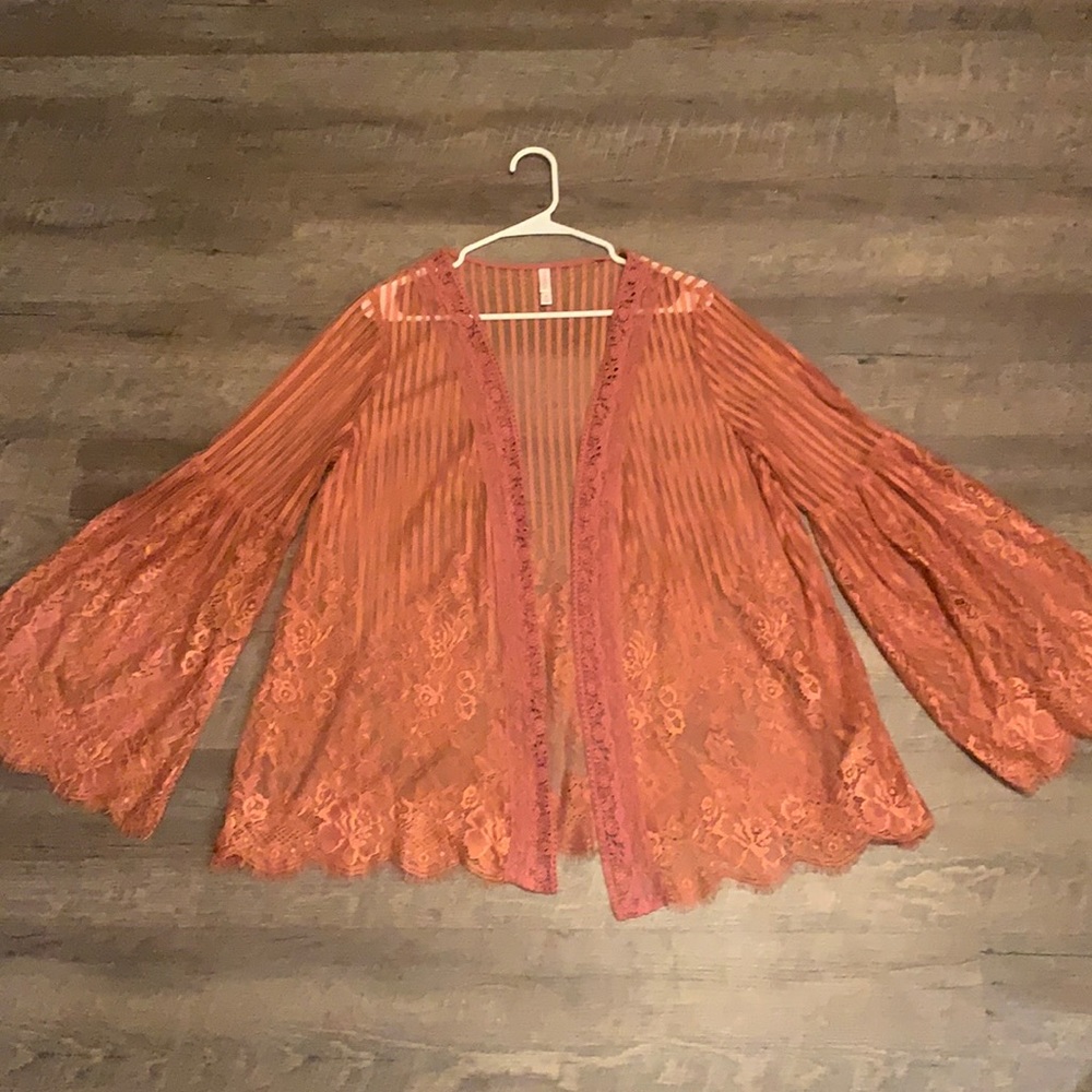 Pink/peach flowy lace cardigan